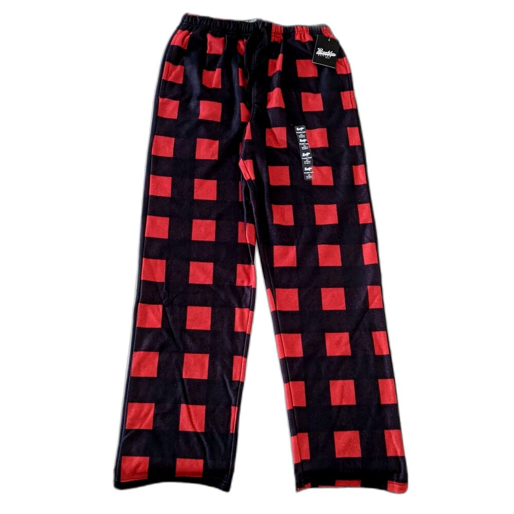 NEW Brooklyn Cloth Men's Winter Pajama Red and Black Checkered Pants, Size M NWT